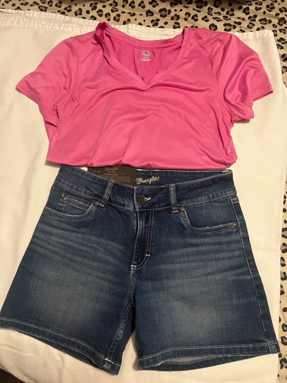 Wrangler Blue Denim Shorts New with tags with Bright Pink Tee